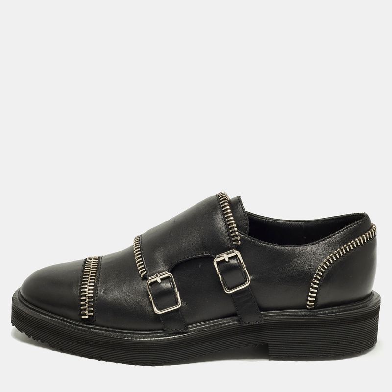 Giuseppe Zanotti Zipper Detail Size 36 Black Leather Double Monk Strap Oxford